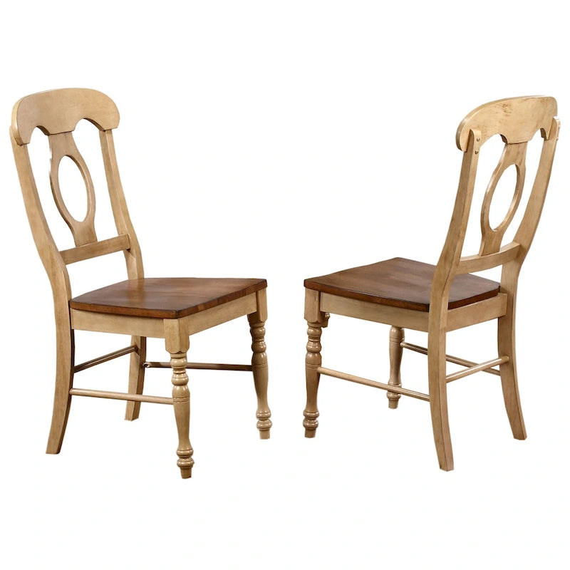 Sedia laterale Brook bicolore anticata panna chiara e marrone noce pecan caldo (set da 2) - 23L x 18.5W x 38H