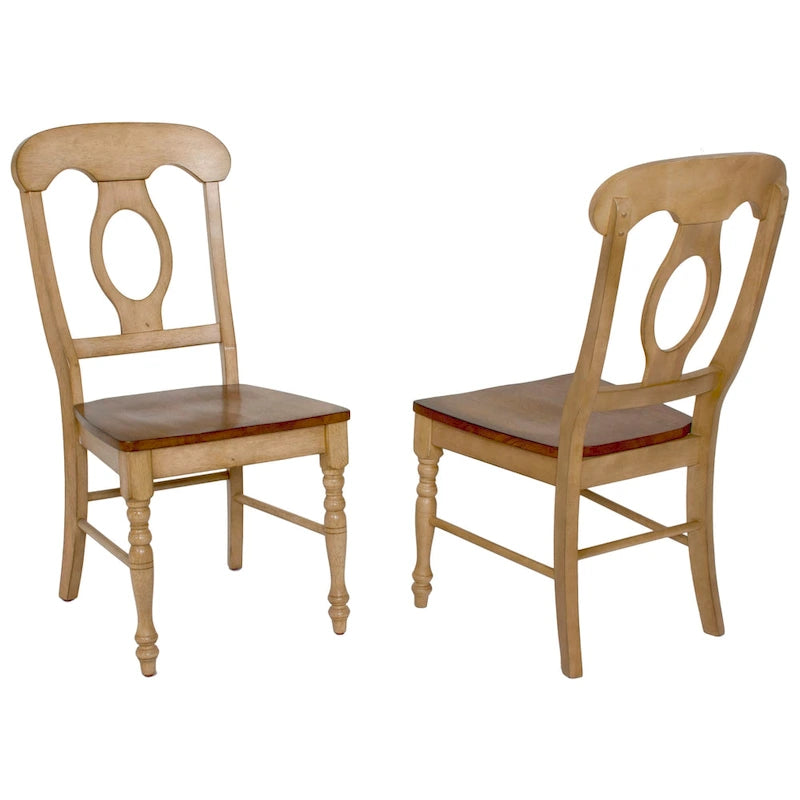 Sedia laterale Brook bicolore anticata panna chiara e marrone noce pecan caldo (set da 2) - 23L x 18.5W x 38H