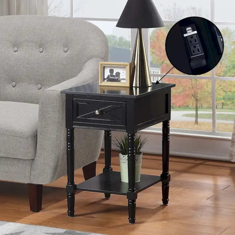 Tavolino finale Convenience Concepts Country Oxford a 1 cassetto con stazione di ricarica e ripiano