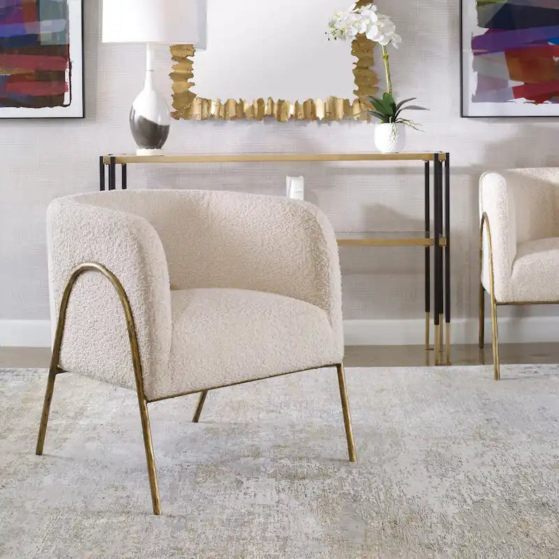 Poltrona Uttermost Jacobsen in montone ecru - 27W x 28.5H x 27D