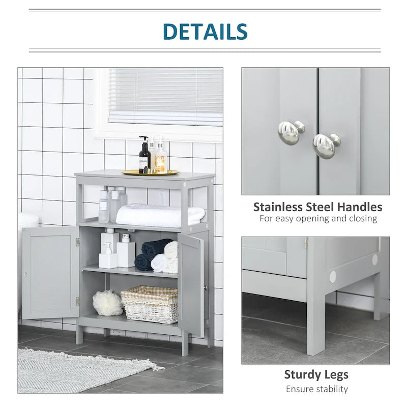 kleankin Freestanding Modern Bathroom Storage Cabinet, with Doors and Open Shelf, Bathroom Organizer Furniture, Grey
