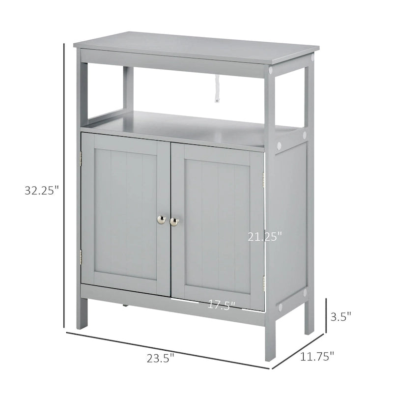 kleankin Freestanding Modern Bathroom Storage Cabinet, with Doors and Open Shelf, Bathroom Organizer Furniture, Grey