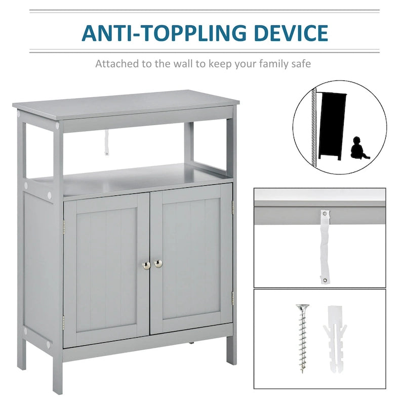 kleankin Freestanding Modern Bathroom Storage Cabinet, with Doors and Open Shelf, Bathroom Organizer Furniture, Grey
