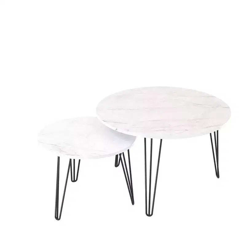 27.56'' Round Nesting Coffee Table Set of 2, Circular Nesting End Table Set, Round Wooden Tabletop, and Sturdy Metal Base