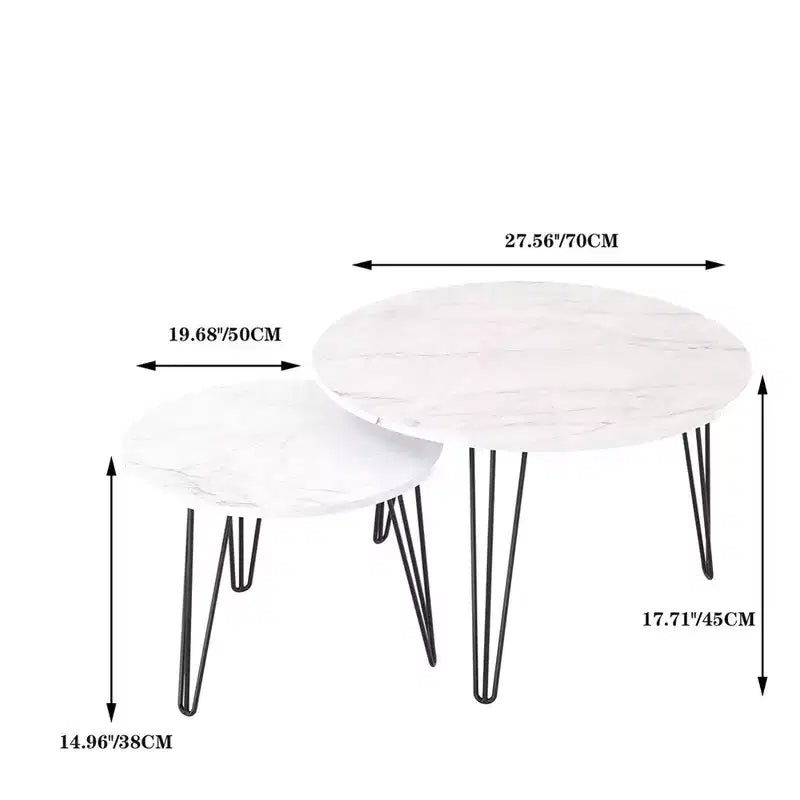 27.56'' Round Nesting Coffee Table Set of 2, Circular Nesting End Table Set, Round Wooden Tabletop, and Sturdy Metal Base