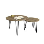 27.56'' Round Nesting Coffee Table Set of 2, Circular Nesting End Table Set, Round Wooden Tabletop, and Sturdy Metal Base