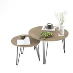 27.56'' Round Nesting Coffee Table Set of 2, Circular Nesting End Table Set, Round Wooden Tabletop, and Sturdy Metal Base