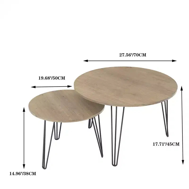 27.56'' Round Nesting Coffee Table Set of 2, Circular Nesting End Table Set, Round Wooden Tabletop, and Sturdy Metal Base