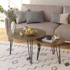 27.56'' Round Nesting Coffee Table Set of 2, Circular Nesting End Table Set, Round Wooden Tabletop, and Sturdy Metal Base
