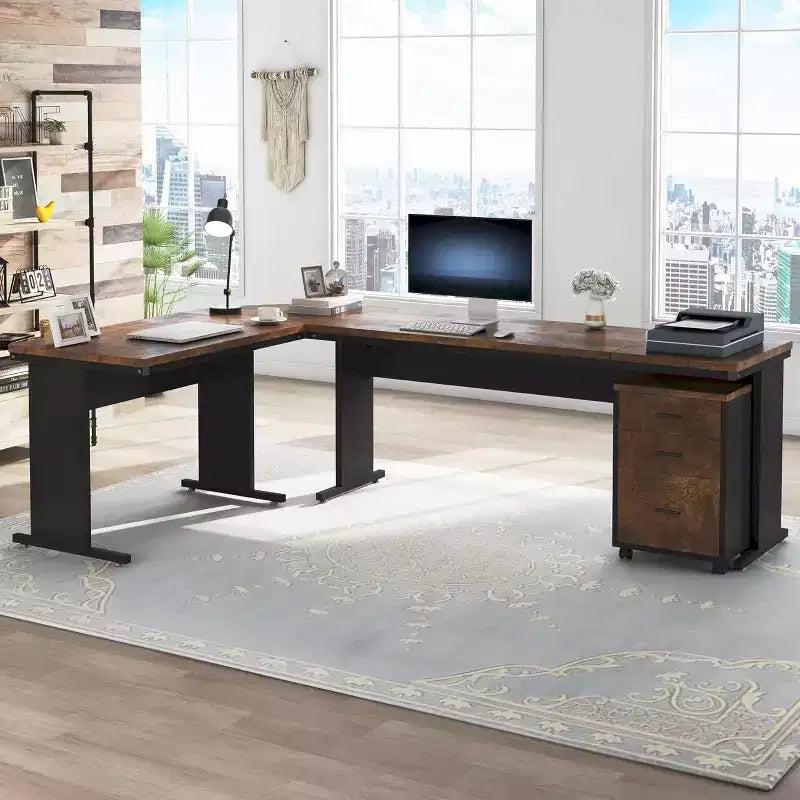 Scrivania direzionale a L Lantine 82.68 con cassettiera a 3 cassetti mobile