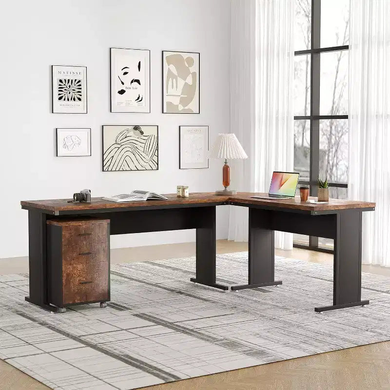 Scrivania direzionale a L Lantine 82.68 con cassettiera a 3 cassetti mobile