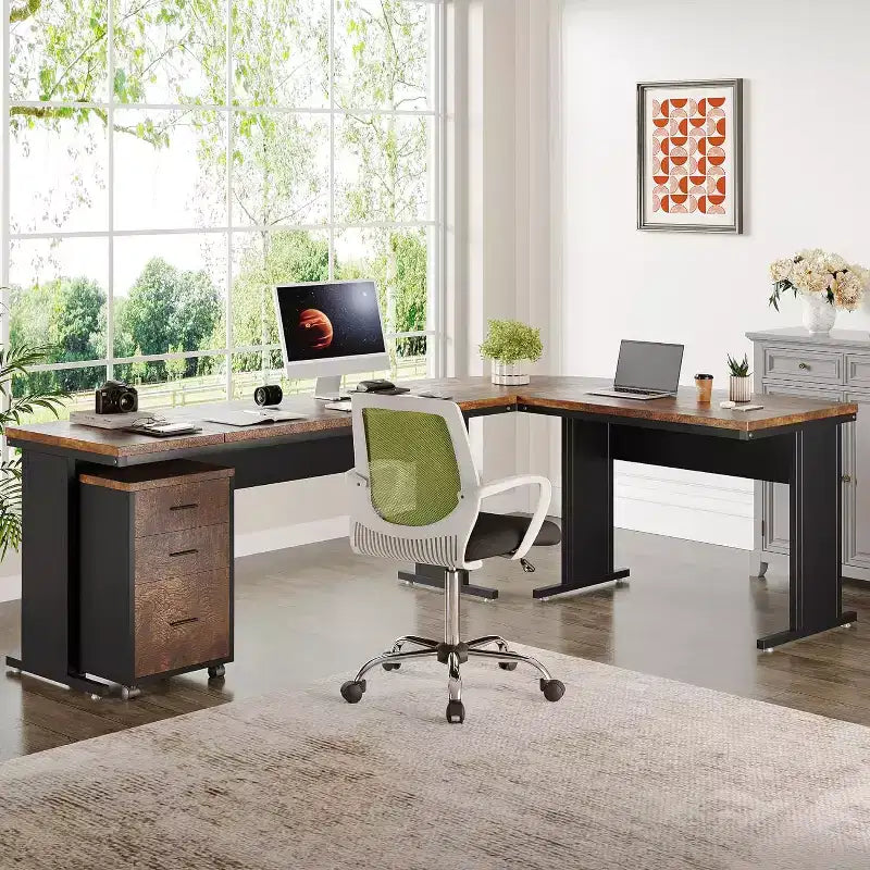 Scrivania direzionale a L Lantine 82.68 con cassettiera a 3 cassetti mobile