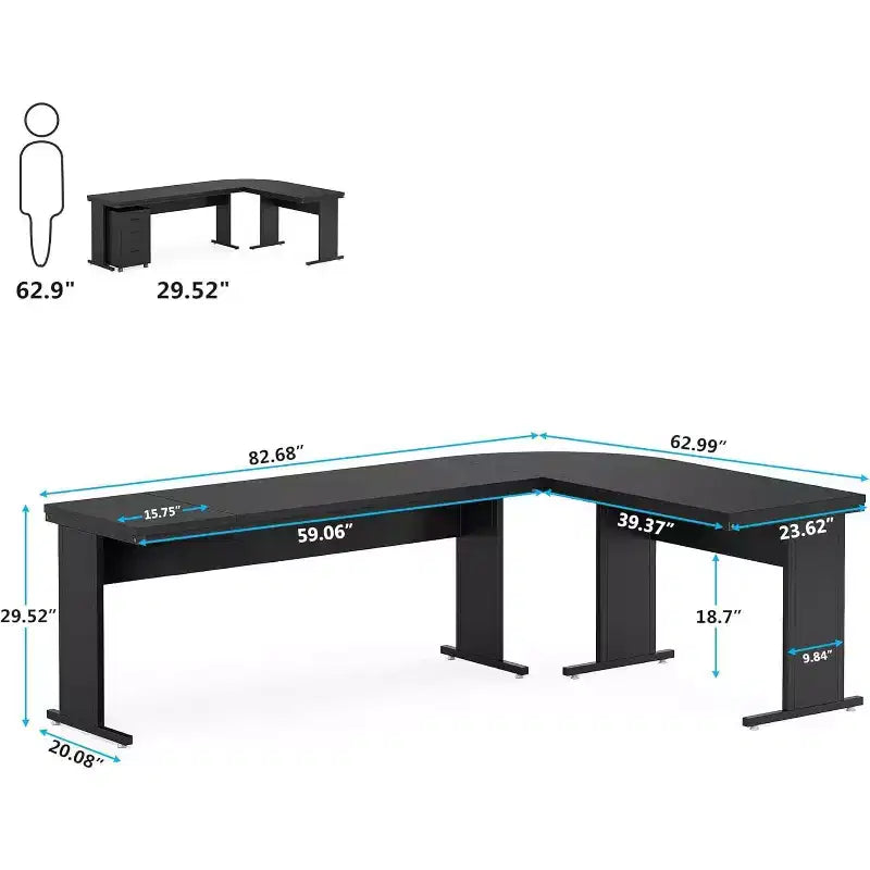 Scrivania direzionale a L Lantine 82.68 con cassettiera a 3 cassetti mobile