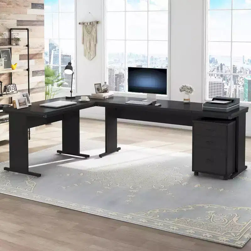 Scrivania direzionale a L Lantine 82.68 con cassettiera a 3 cassetti mobile