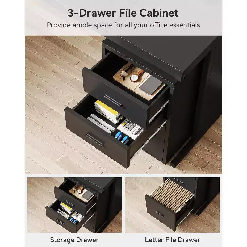 Scrivania direzionale a L Lantine 82.68 con cassettiera a 3 cassetti mobile