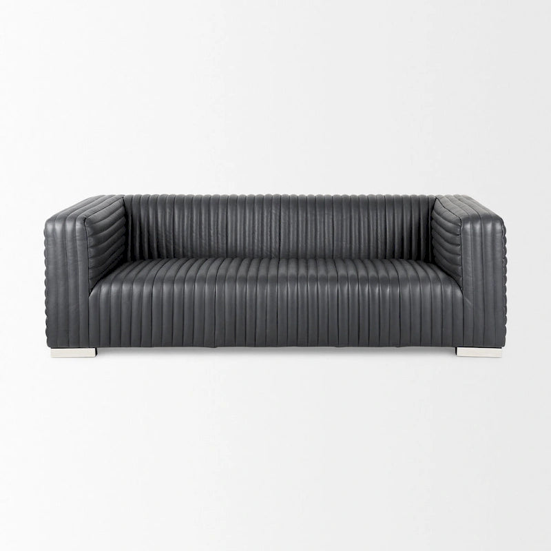 Ricciardo Cognac Genuine Leather Wrapped Sofa - 86.6L x 38.6W x 26.4H