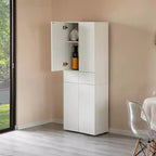 Basicwise 66 Kitchen Pantry Cabinet with 4 Doors, 3 Adjustable Shelves, 2 Cabinets with 1 Drawer  Elegant Freestanding Farmhouse Storage