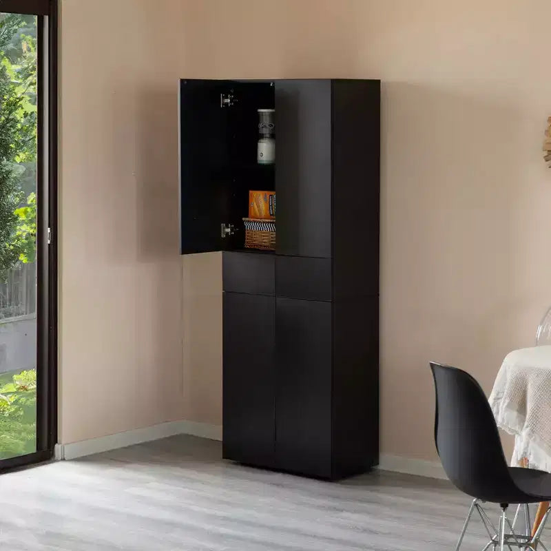 Basicwise 66 Kitchen Pantry Cabinet with 4 Doors, 3 Adjustable Shelves, 2 Cabinets with 1 Drawer  Elegant Freestanding Farmhouse Storage