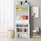 Basicwise 66 Kitchen Pantry Cabinet with 4 Doors, 3 Adjustable Shelves, 2 Cabinets with 1 Drawer  Elegant Freestanding Farmhouse Storage