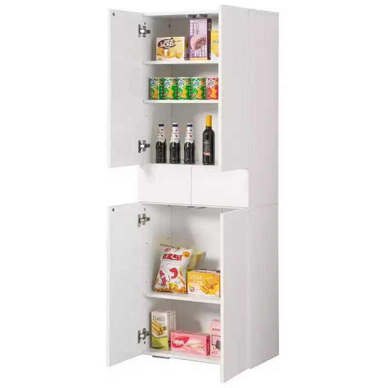 Basicwise 66 Kitchen Pantry Cabinet with 4 Doors, 3 Adjustable Shelves, 2 Cabinets with 1 Drawer  Elegant Freestanding Farmhouse Storage