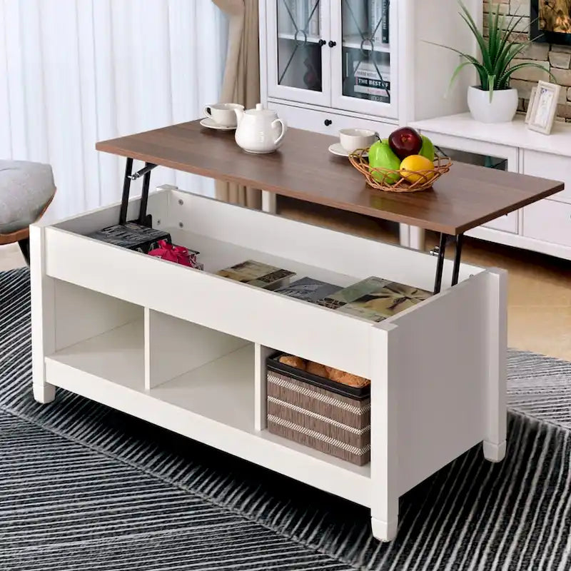 Lift-Top Coffee Table with Storage - Espresso/White - 41"W