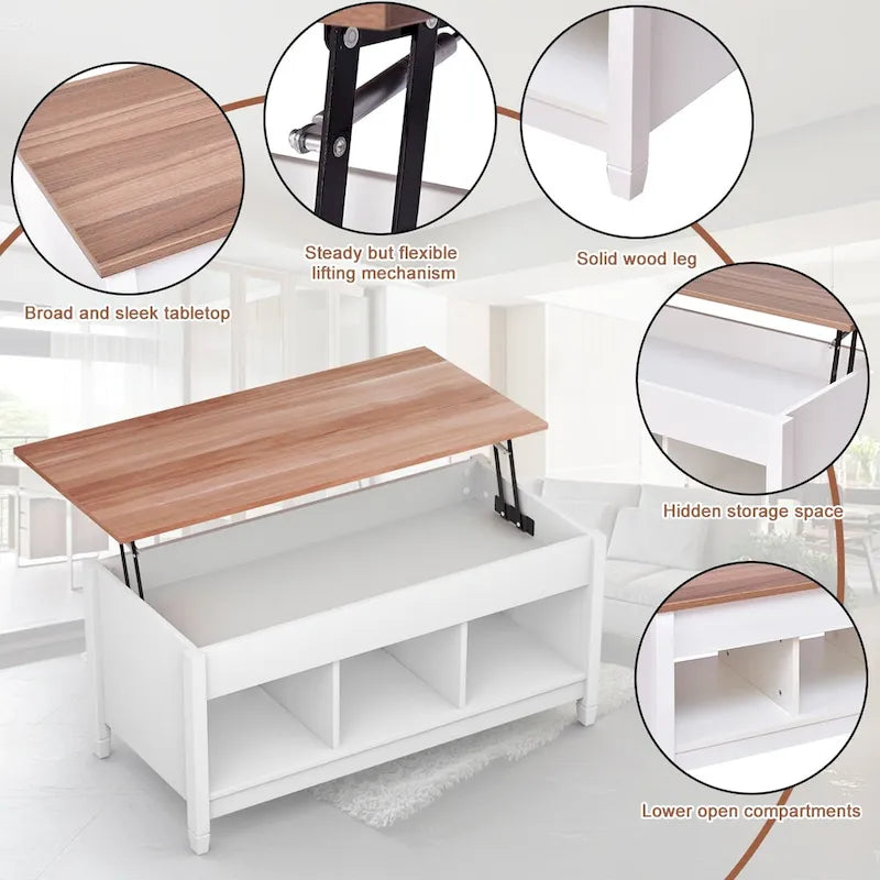 Lift-Top Coffee Table with Storage - Espresso/White - 41"W