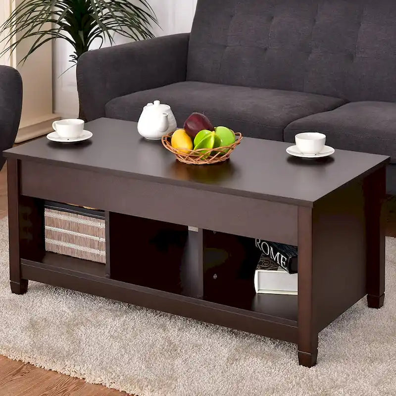 Lift-Top Coffee Table with Storage - Espresso/White - 41"W