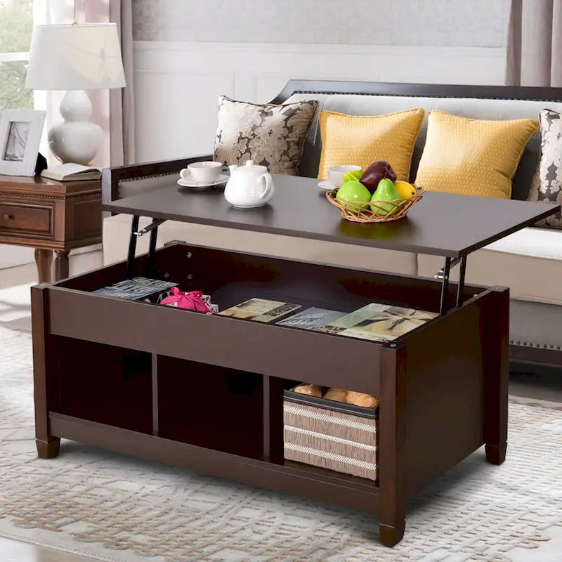 Lift-Top Coffee Table with Storage - Espresso/White - 41"W