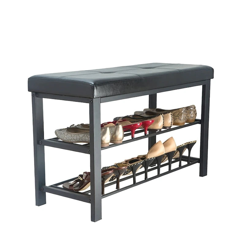 Panca da ingresso semplificata con scarpiera, colore nero - 32x 12.6x 18