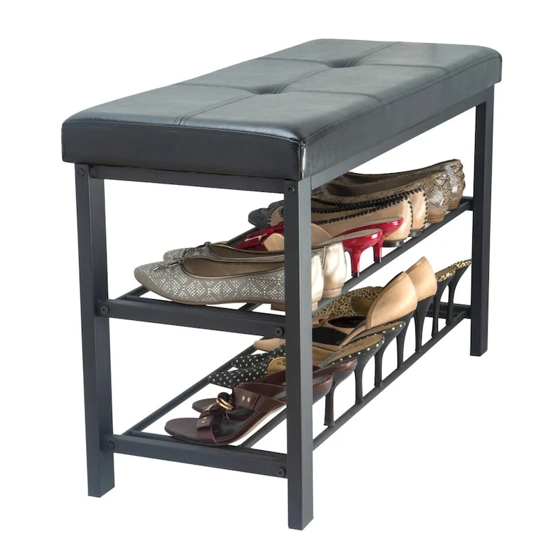 Panca da ingresso semplificata con scarpiera, colore nero - 32x 12.6x 18