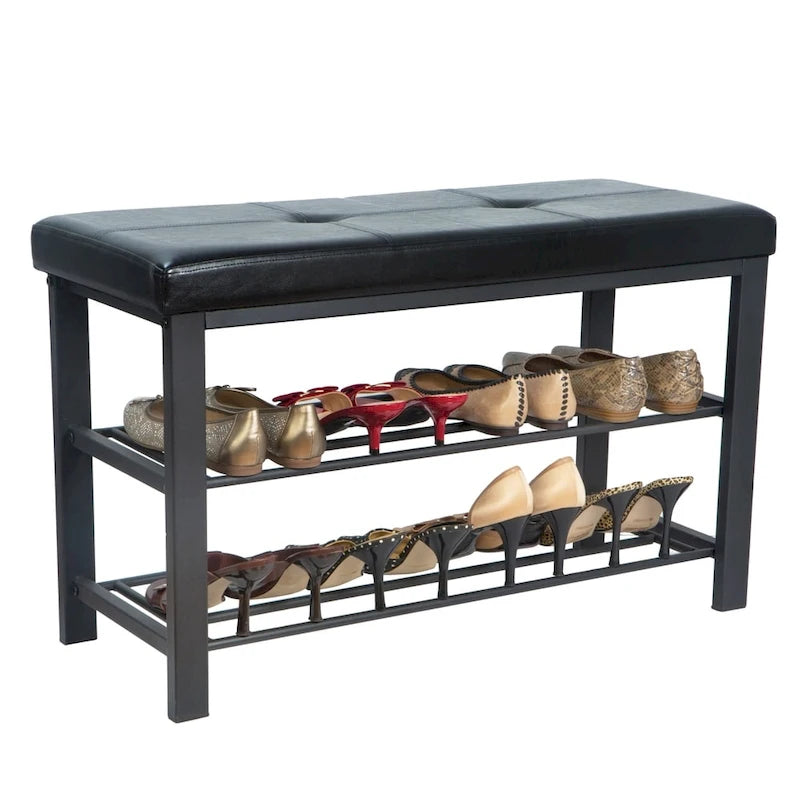 Panca da ingresso semplificata con scarpiera, colore nero - 32x 12.6x 18