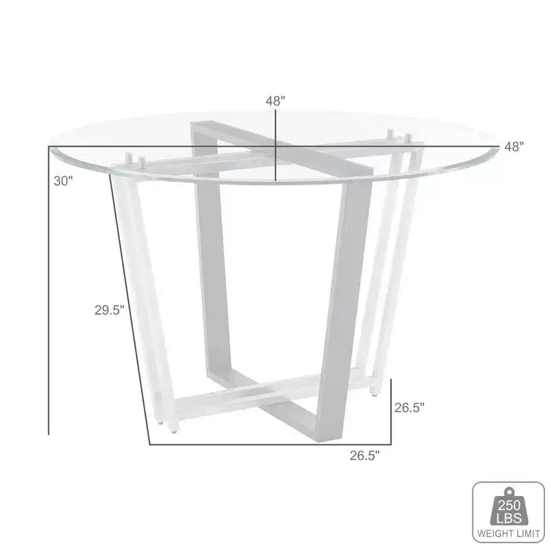 Armen Living Devi Round Glass Brushed Stainless Steel and Iron Base Dining Table