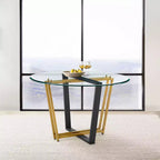 Armen Living Devi Round Glass Brushed Stainless Steel and Iron Base Dining Table