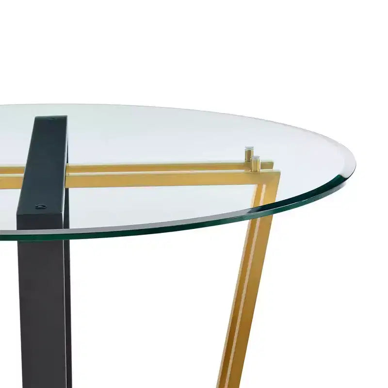 Armen Living Devi Round Glass Brushed Stainless Steel and Iron Base Dining Table