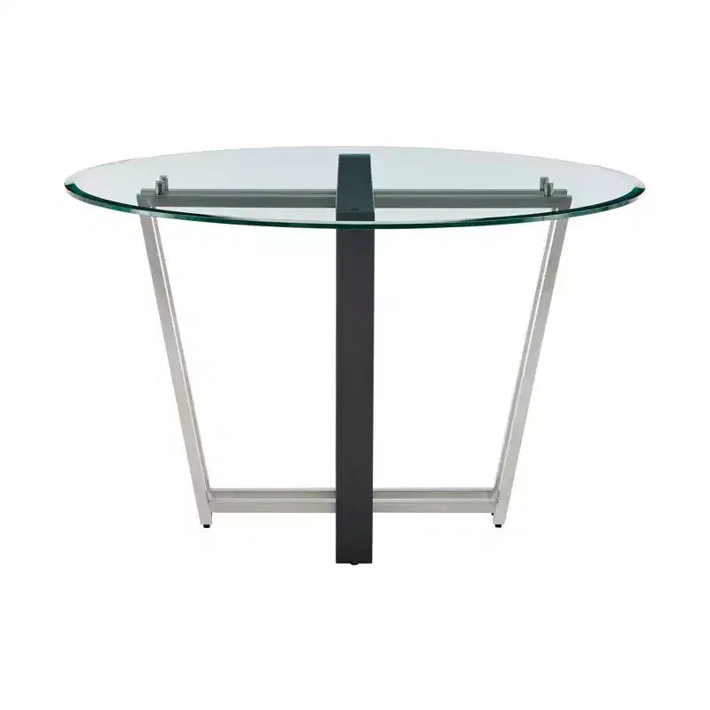 Armen Living Devi Round Glass Brushed Stainless Steel and Iron Base Dining Table