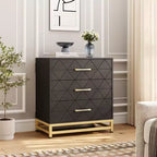 3 Drawer Dresser, Wood Chest Drawers with Storage for Closet, Bedroom, Drawers Dresser Modern Bedside Nightstand with Gold Handles