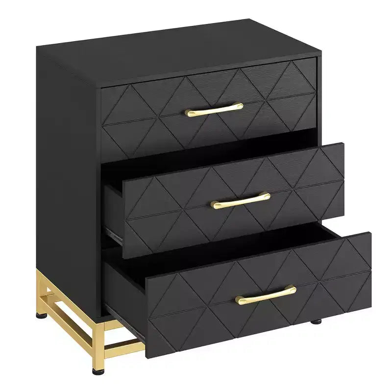 Cassettiera a 3 cassetti, comò in legno con contenitore per armadio, camera da letto, cassettiera moderna, comodino con maniglie dorate