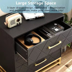 Cassettiera a 3 cassetti, comò in legno con contenitore per armadio, camera da letto, cassettiera moderna, comodino con maniglie dorate