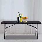 6 Foot Portable Folding Table HDPE Plastic Indoor Outdoor Fold-in-Half Black Seats 8 to 10
