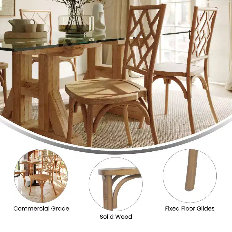 Flash Furniture Brooklyn Commercial Grade Solid Wood Stackable Dining Chair with Intricate Back Detail