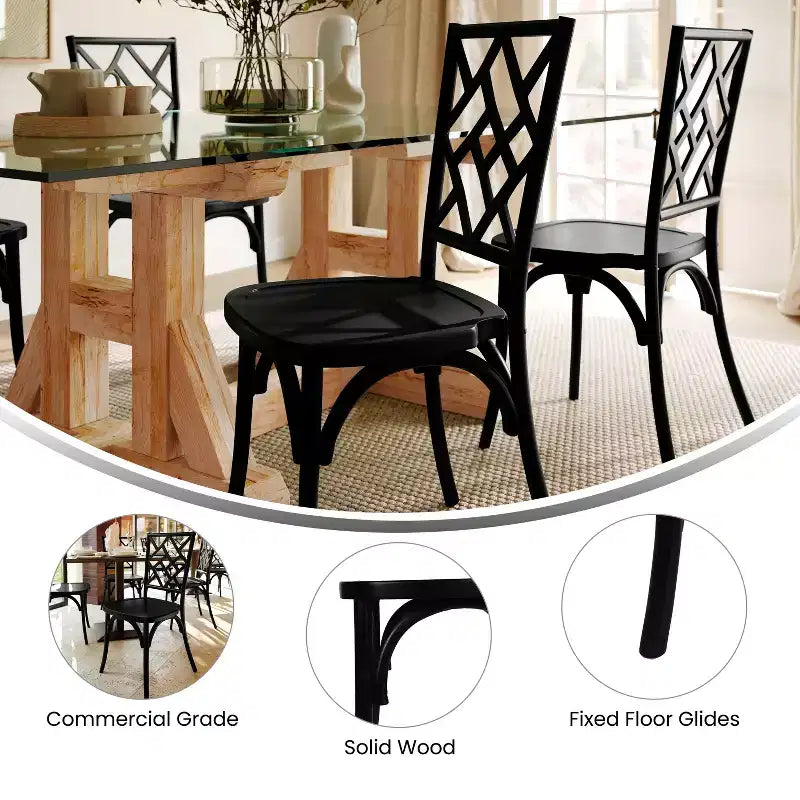 Flash Furniture Brooklyn Commercial Grade Solid Wood Stackable Dining Chair with Intricate Back Detail