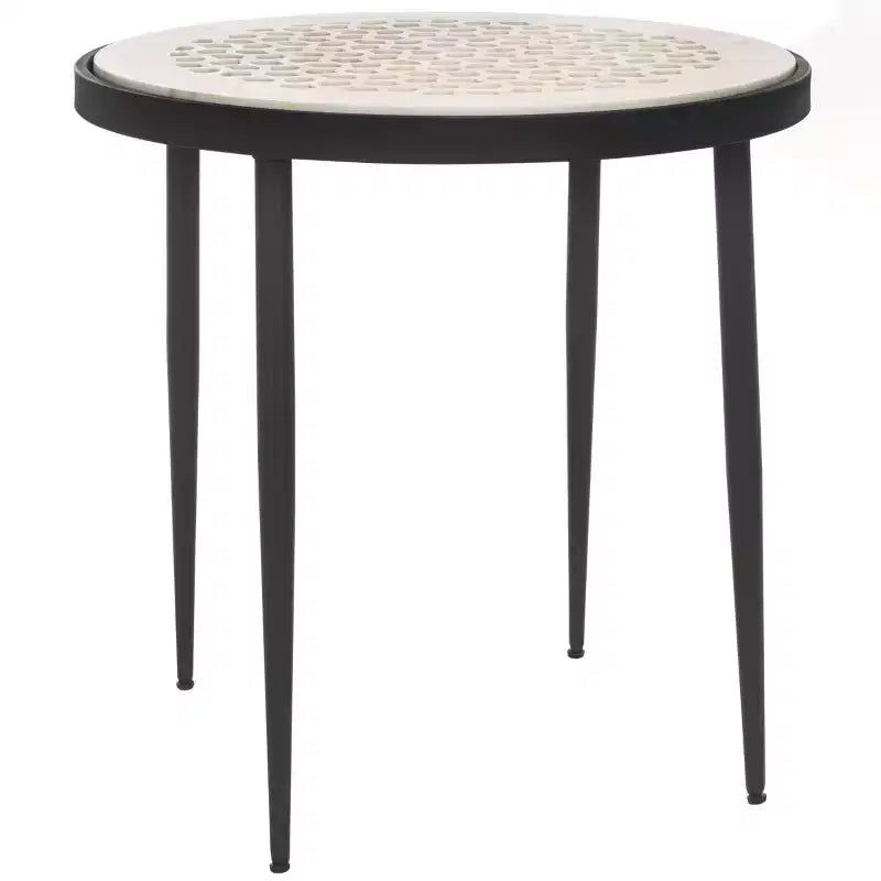 Elly Marble Cnc Side Table - ACC3712A - White Marble/Black - Safavieh