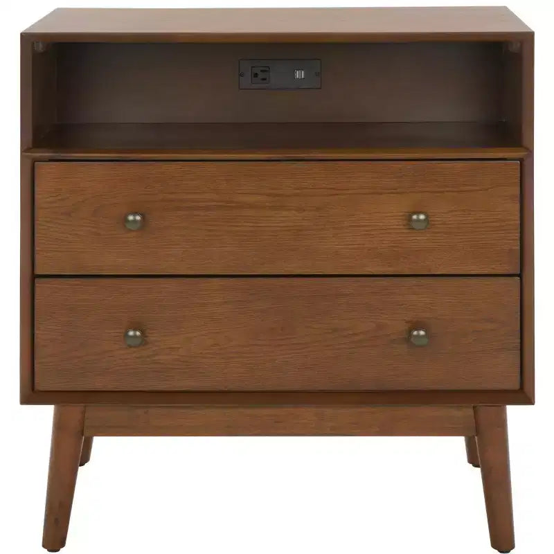 Scully 2 Drawer 1 Shelf Chest W/ Usb - CHS6417 - Medium Oak/Antique Gold - Safavieh
