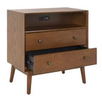 Scully 2 Drawer 1 Shelf Chest W/ Usb - CHS6417 - Medium Oak/Antique Gold - Safavieh