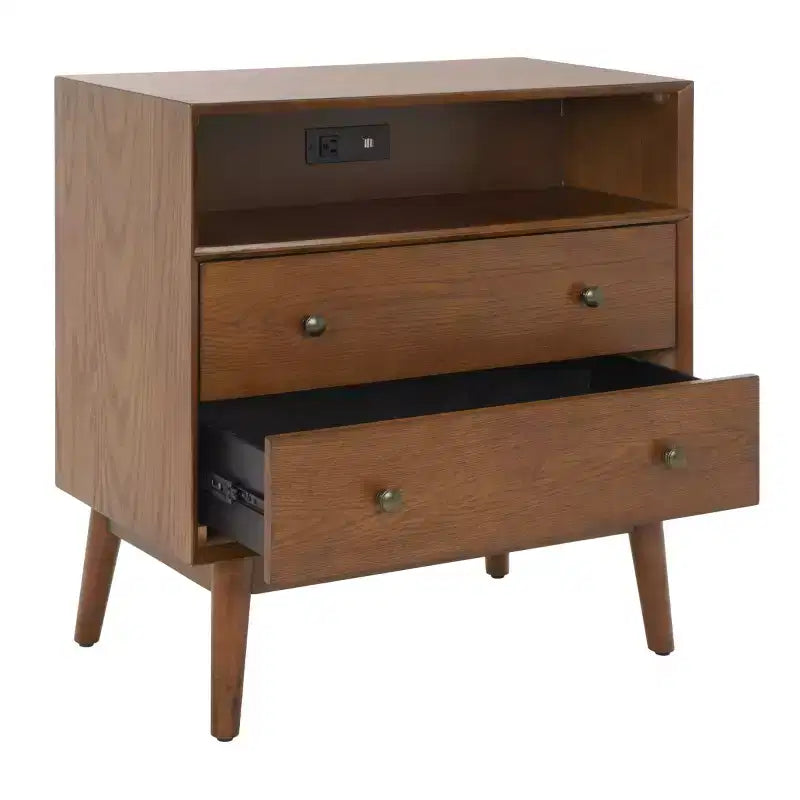 Scully 2 Drawer 1 Shelf Chest W/ Usb - CHS6417 - Medium Oak/Antique Gold - Safavieh