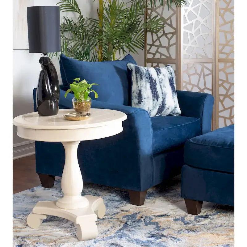 Navy Blue Fabric Chair and Ottoman Set with Pillow