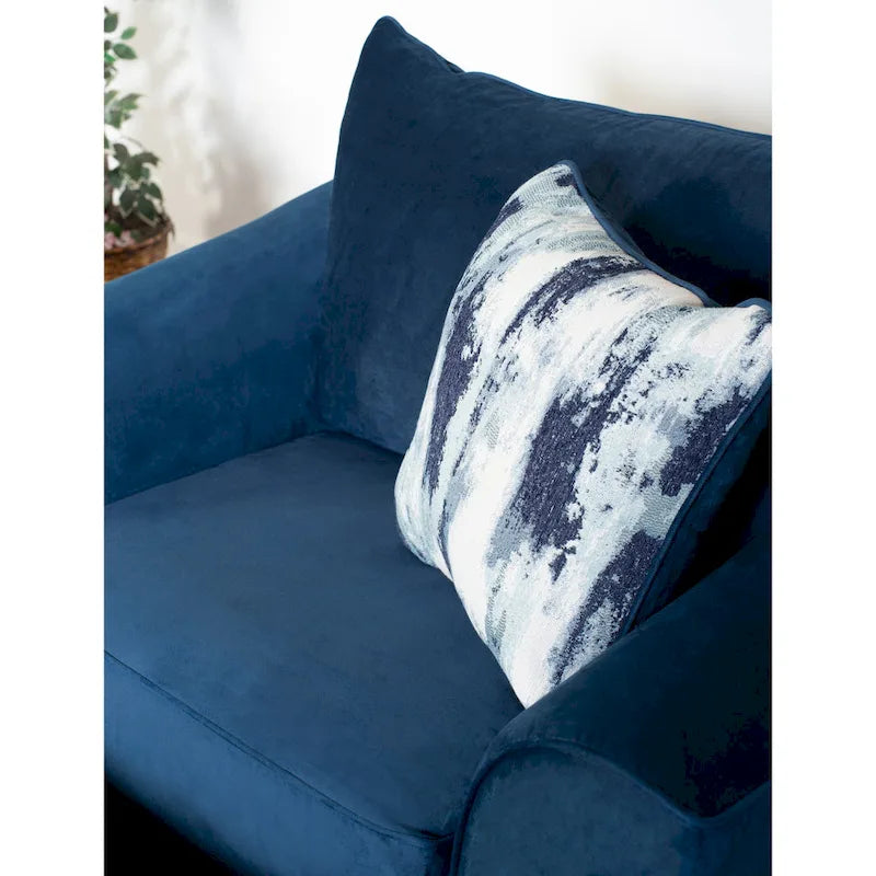 Navy Blue Fabric Chair and Ottoman Set with Pillow