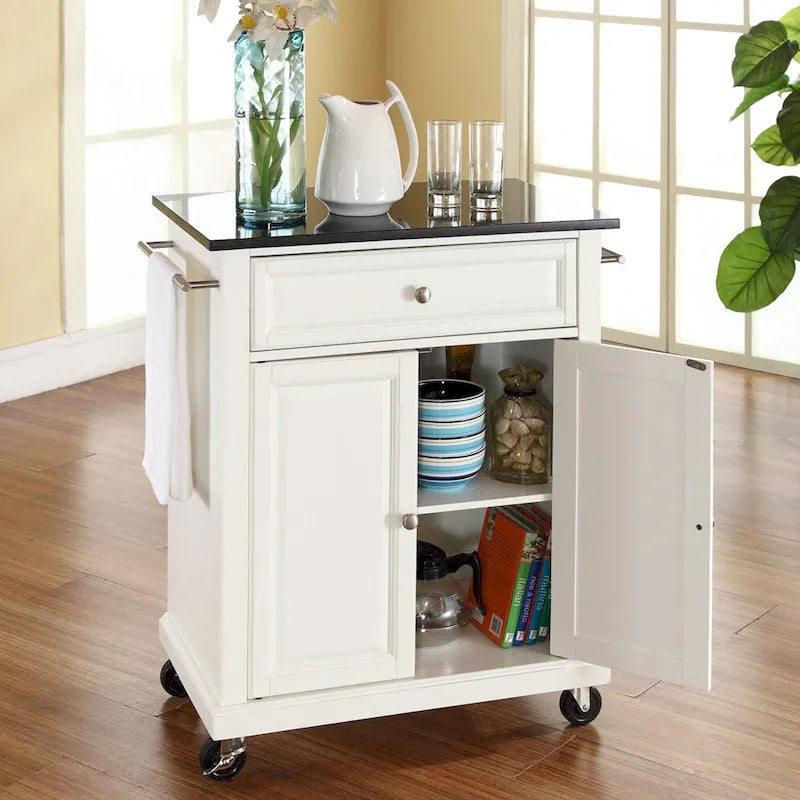 Carrello/Isola da Cucina Crosley con Finitura Bianca/Top in Granito Nero Massiccio - 18p x 31l x 35,5h