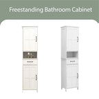 64.96Tall Narrow Storage Cabinet, Bathroom Slim Floor Freestanding Cabinet with Two Doors for Bathroom,White