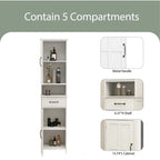 64.96Tall Narrow Storage Cabinet, Bathroom Slim Floor Freestanding Cabinet with Two Doors for Bathroom,White